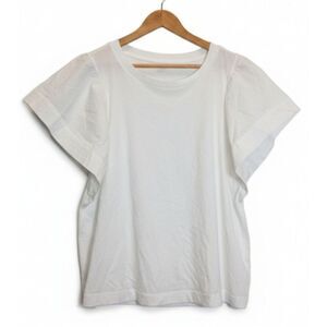 womens xl blouse Old Navy white ruffle flutter sleeve top 100% cotton pullover